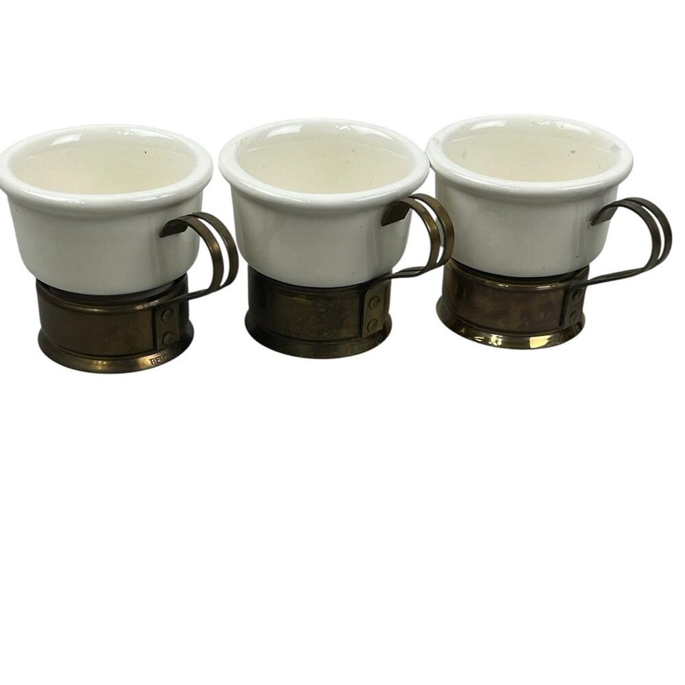 Set of 3 Vintage BEUCLER BBrass Bottom Coffee Tea Espresso Cups